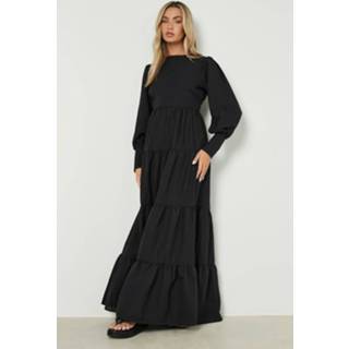 👉 Gekreukelde Maxi Jurk Met Pofmouwen En Laagjes, Black