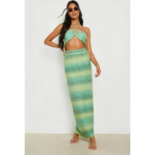 👉 Gebreide Premium Ombre Co-Ord Met Halter Neck En Midi Rok, Green