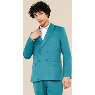👉 Double Breasted Slim Textured Suit Jacket, Teal