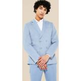 👉 Double Breasted Skinny Textured Suit Jacket, Light Blue