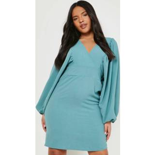 👉 Plus Wikkel Skater Jurk Met Grote Mouwen, Sage