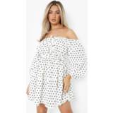 👉 Skater jurk wit Mini Met Stippen En Open Schouders, White