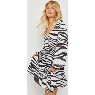 👉 Zebraprint Skater Jurk Met Shirtmouwen, Black