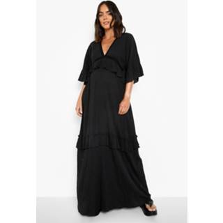 👉 Zwangerschap Boho Maxi Jurk Met Gehaakt Insert, Black