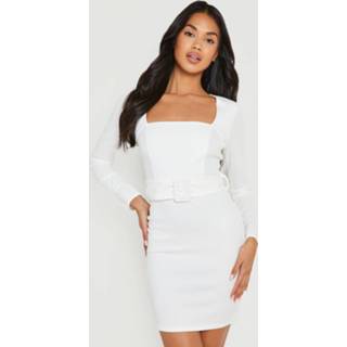 👉 Mini Jurk Met Vierkante Hals En Ceintuur, Ivory