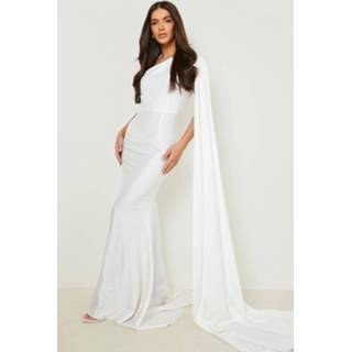 👉 Satijnen Asymmetrische Gedrapeerde Fishtail Maxi Jurk, White