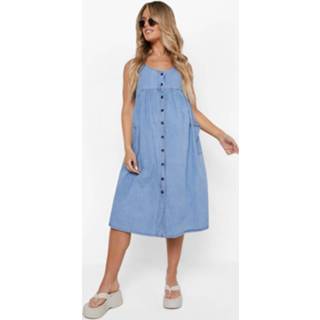 👉 Zwangerschap Chambray Midi Jurk Met Knopen, Light Blue