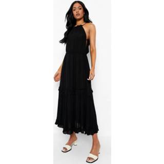 👉 Tall Kaasdoek Maxi Jurk Met Laagjes En Bandjes, Black