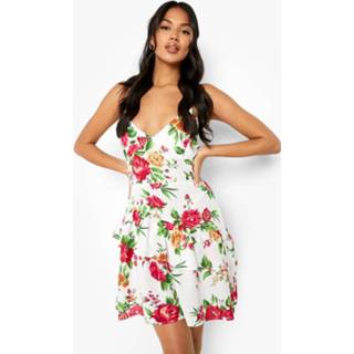 👉 Bloemen Skater Jurk Met Bandjes En Ruches, Ivory