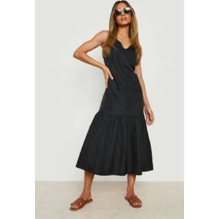 👉 Geweven Maxi Jurk Met Laagjes En V-Hals, Black