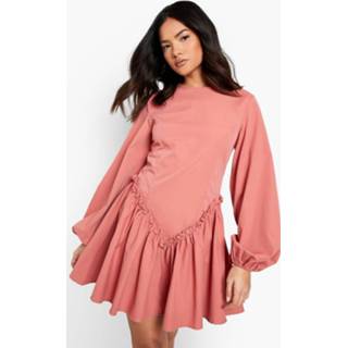 Poplin Mini Skater Jurk Met Geplooide Zoom, Rose Pink