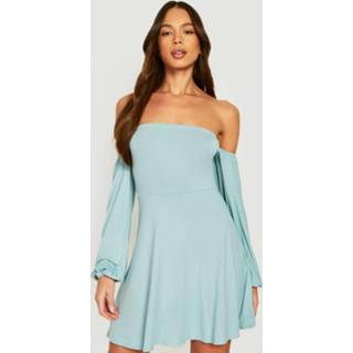 Bardot Skater Jurk Met Lange Mouwen, Light Blue