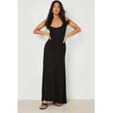 Petite Maxi Swing Jurk Met V-Hals En Zak Detail, Black