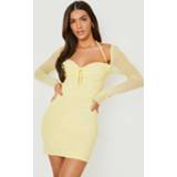 👉 Mesh Bodycon Mini Jurk Met Lange Mouwen, Chartreuse