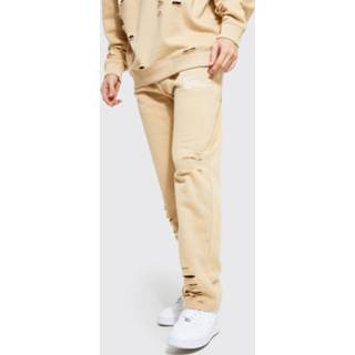 👉 Oversized Versleten Wide Leg Man Joggingbroek, Sand