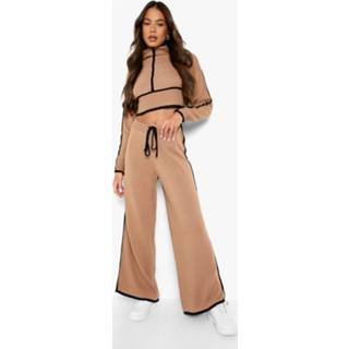 👉 Gebreide Trui Met Naaddetail En Wide Leg Broek Set, Camel