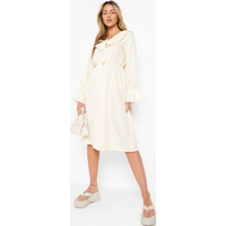 👉 Midi Skater Jurk Met Geplooide Hals, Cream