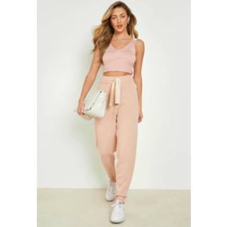 👉 Gebreide Woman Joggingbroek Met Strik En Touwtjes, Baby Pink