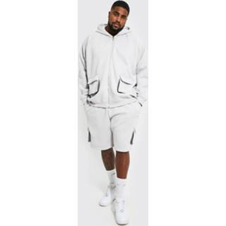 👉 Grijs XXXL mannen Plus Man Cargo Short Hooded Tracksuit, Light Grey