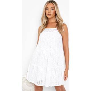 👉 Broderie Midi Jurk Met Laagjes, White