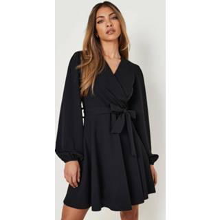 👉 Mini Wikkel Skater Jurk Met Ballonmouwen, Black