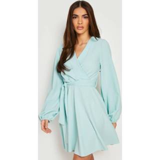 👉 Mini Wikkel Skater Jurk Met Ballonmouwen, Sage