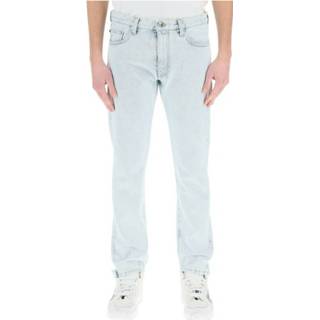 👉 Slim jean wit blauw W31 W32 mannen jeans with diag print Off White , Heren