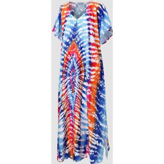👉 Maxi dres polyester One Size vrouwen geel Women Eyes Graphic V Neck Side Split Sun Protection Cover Ups Beaches Dress