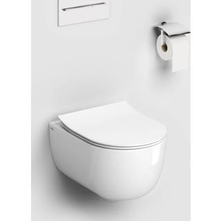 👉 Hangmat wit glans Clou Hammock hangtoilet Compact Rimless met dunne zitting 8717462012589