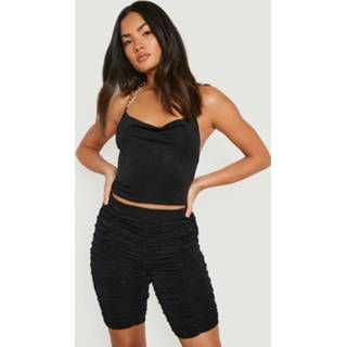 Strakke Geplooid Fietsbroekje Met Textuur, Black Strakke Geplooid Fietsbroekje Met Textuur, Black