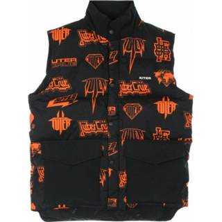 👉 Sleeveless zwart XL mannen down jacket man horns allover puff vest Iuter , Heren