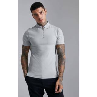 👉 Muscle Fit Polo Met Korte Mouwen En Rits, Grey