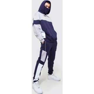 👉 Oversized Colour Block Trainingspak Met Skimasker En Capuchon, Navy