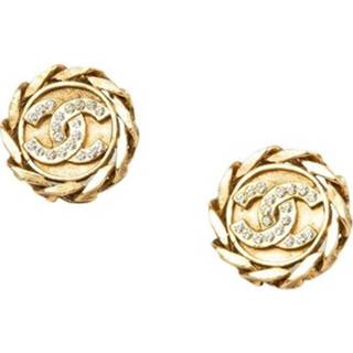 👉 Clipon geel onesize vrouwen Pre-owned Goldplated Classic CC Rhinestone Clip-on earrings Chanel Vintage , Dames