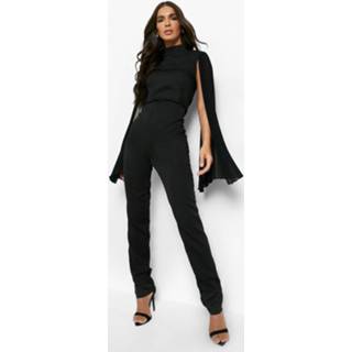 👉 Geplooide Jumpsuit Met Hoge Hals En Cape Detail, Black