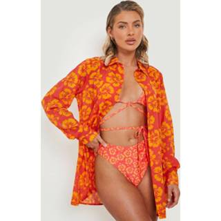 Chiffon Tropische Bloemen Strand Blouse, Tropical Orange