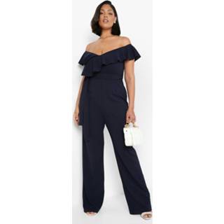 👉 Plus Getailleerde Off Shoulder Jumpsuit Met Ceintuur, Navy