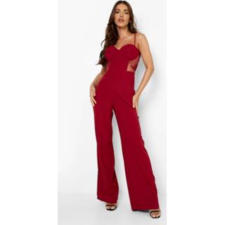 👉 Contrasterende Kanten Wide Leg Jumpsuit Met Korset Detail, Berry