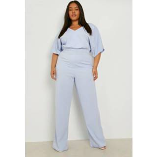 👉 Plus Wide Leg Jumpsuit Met Kimono Mouwen, Baby Blue