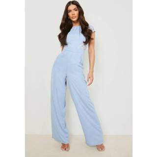 👉 Kanten Wide Leg Jumpsuit Met Open Rug, Light Blue