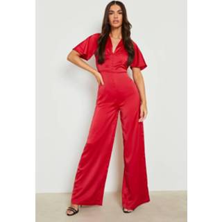 👉 Satijnen Wide Leg Jumpsuit Met Knoop Detail, Raspberry