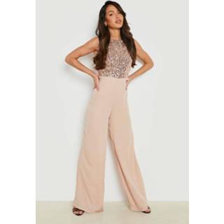 👉 Culotte Jumpsuit Met Pailletten En Hoge Hals, Bronze