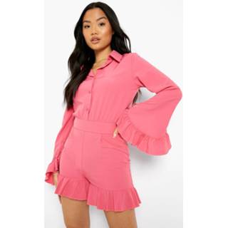 👉 Petite Romper Met Geplooide Zoom En Wijde Mouwen, Cerise