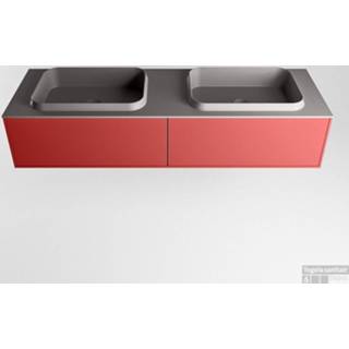 👉 Badmeubel fire grijs MONDIAZ ERIN 150cm onderkast kleur met 2 lades. Wastafel RIDGE dubbel zonder kraangaten Dark_grey. 6017314976963