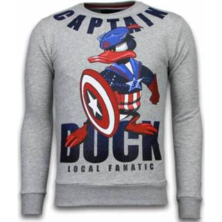 👉 Sweater grijs XL mannen Captain Duck - Rhinestone Local Fanatic , Heren