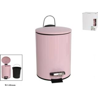 👉 Pedaalemmer engels retro roze metaal - Prullenbak Toilet Badkamer Afvalbak Losse binnenbak 3 Liter 8720359711496 8430540983105
