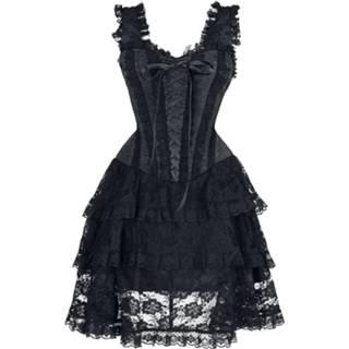 👉 Korte jurk zwart vrouwen m Gothicana by EMP - Kurzes Korsagen Kleid mit Spitze 4064854448278