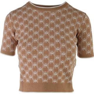 👉 Short sleeve beige vrouwen Tricot Knitted Top with Sleeves Elisabetta Franchi , Dames