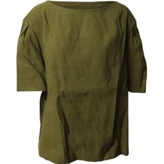 👉 Short sleeve linnen groen l vrouwen Bateau Neckline Blouse in Linen Dries van Noten Pre-owned , Dames