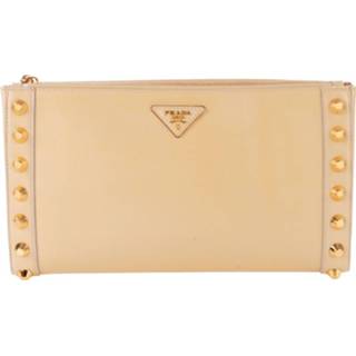 👉 Clutch geel onesize vrouwen Saffiano Vernice Studded Prada Vintage , Dames